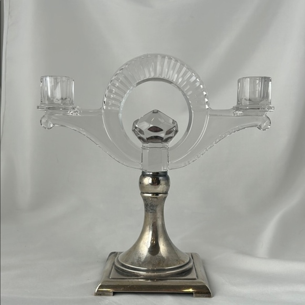Antique Rare Hawkes Sterling Silver Elegant Glass and Silver Candle Holder